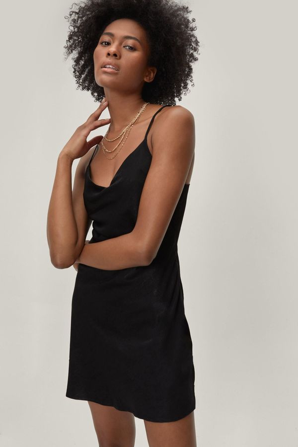 Womens Pearl Trim Mini Slip Dress - Black