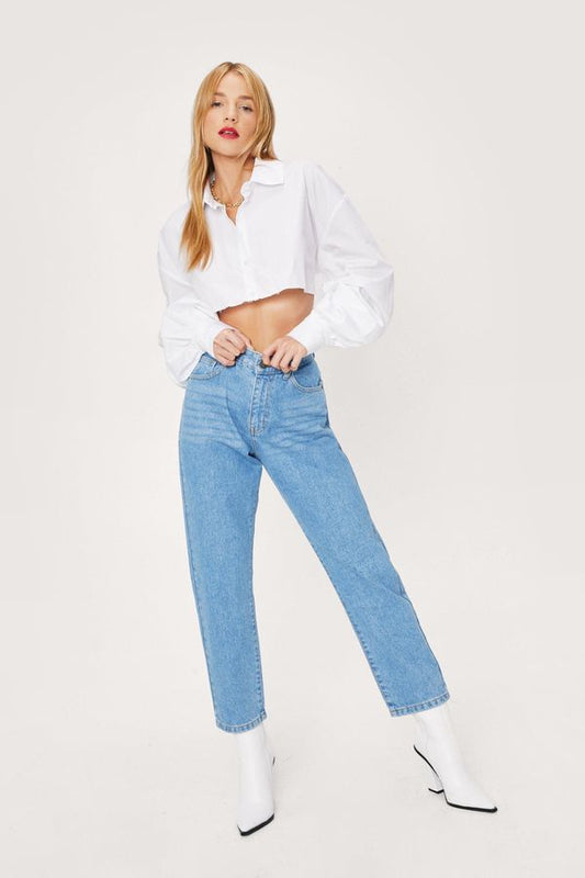 Womens Petite Organic High Waisted Mom Jeans - Light Blue