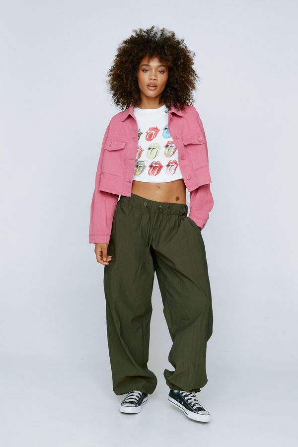 4.1 Womens Twill Cropped Button Down Shacket