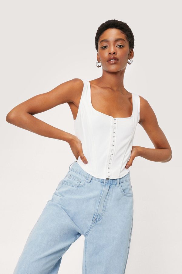 Womens Square Neck Sleeveless Cropped Corset Top - White