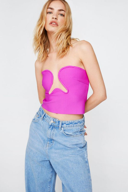 4.2 Womens Bandage Cut Out Bandeau Top - Magenta