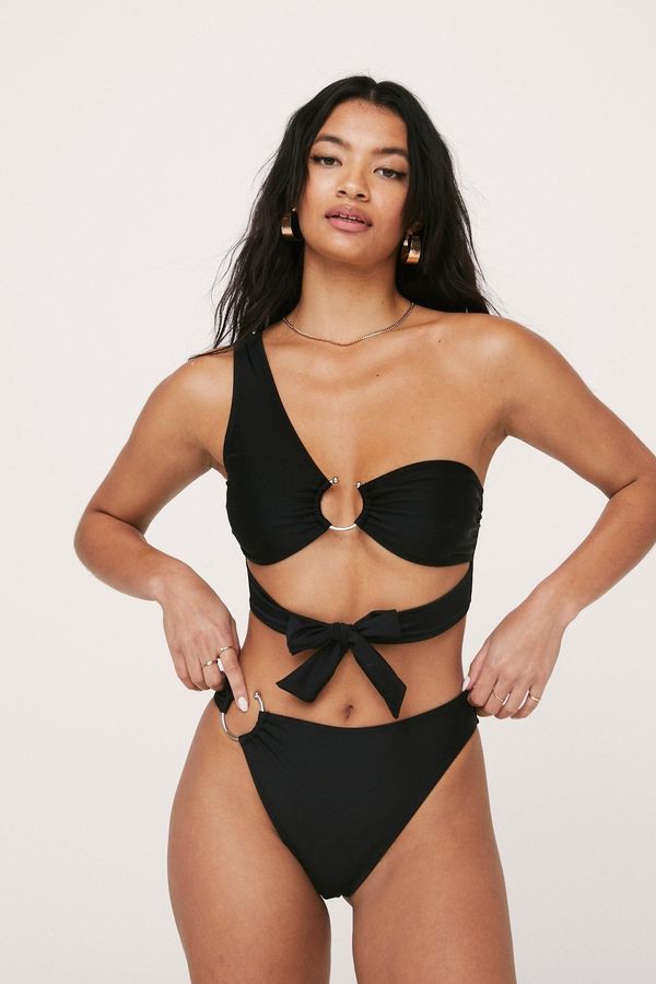 Womens Recycled Ring Detail One Shoulder Bikini Set