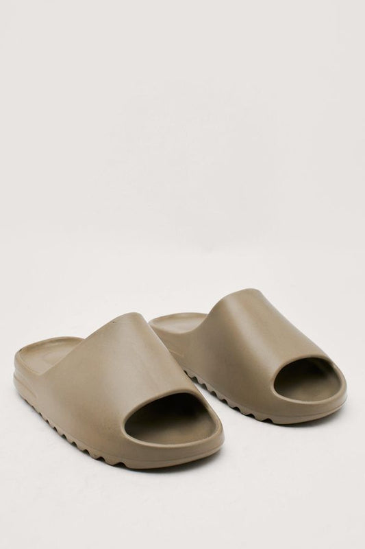 Womens Rubber Sliders - Khaki