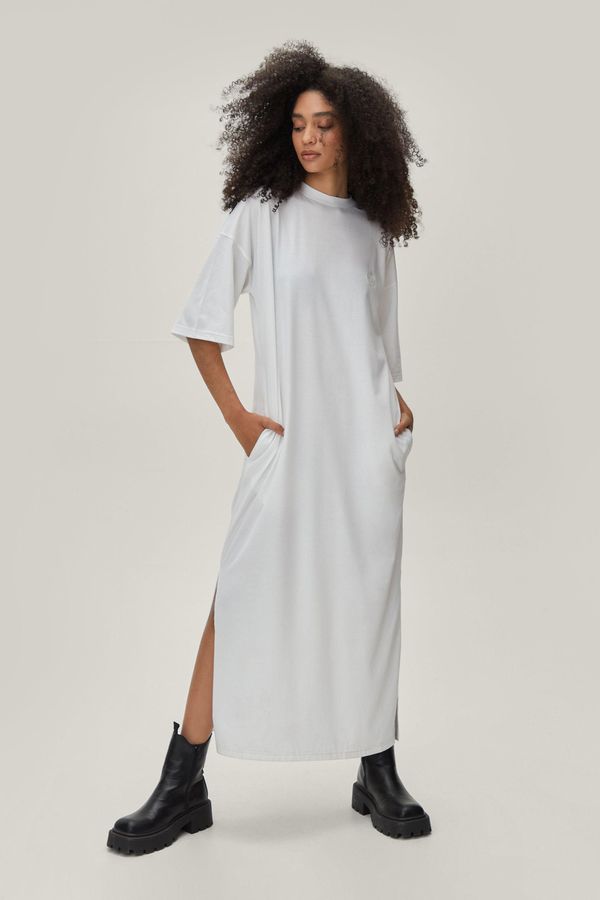 Womens Split Pocket Midi Tshirt Dress - White - 14