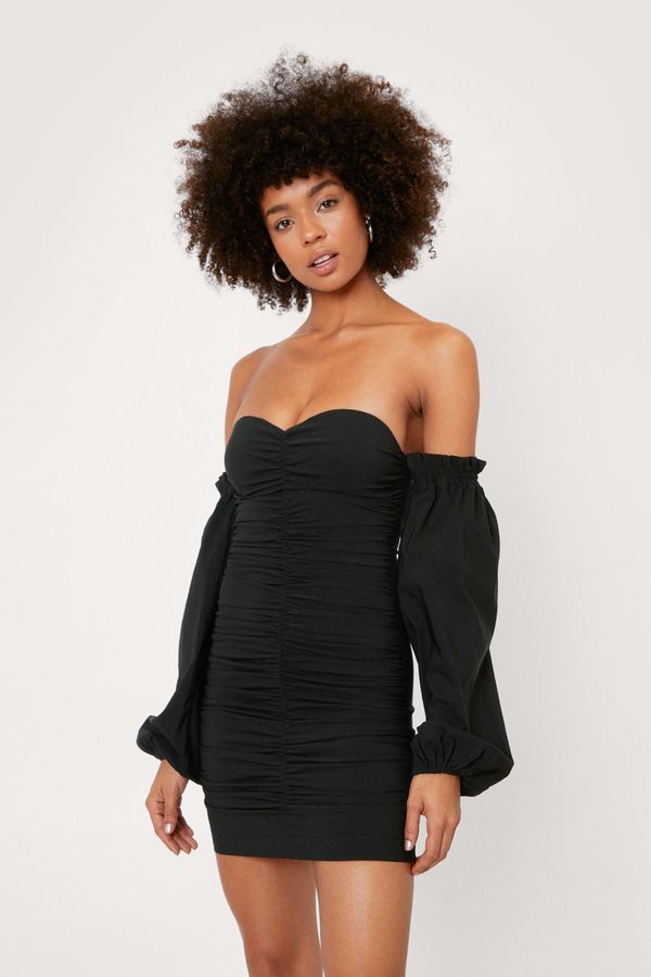 4.1 Womens Off the Shoulder Ruched Front Mini Dress - Black - S