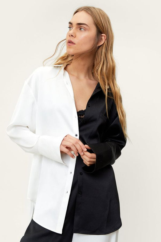 Womens Hammered Satin Mono Spliced Shirt - 10