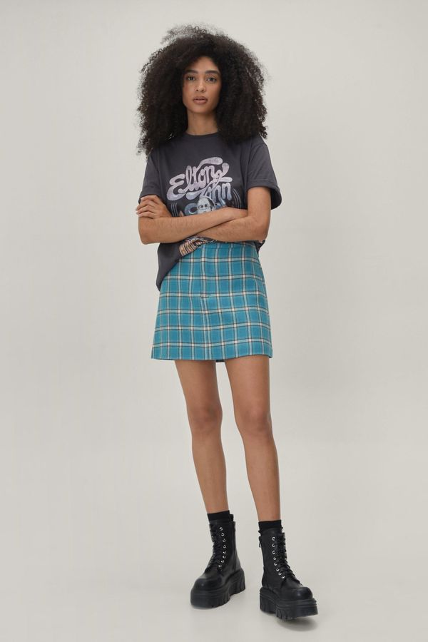 4.2 Womens Check Wool Blend Mini Skirt - Turquoise