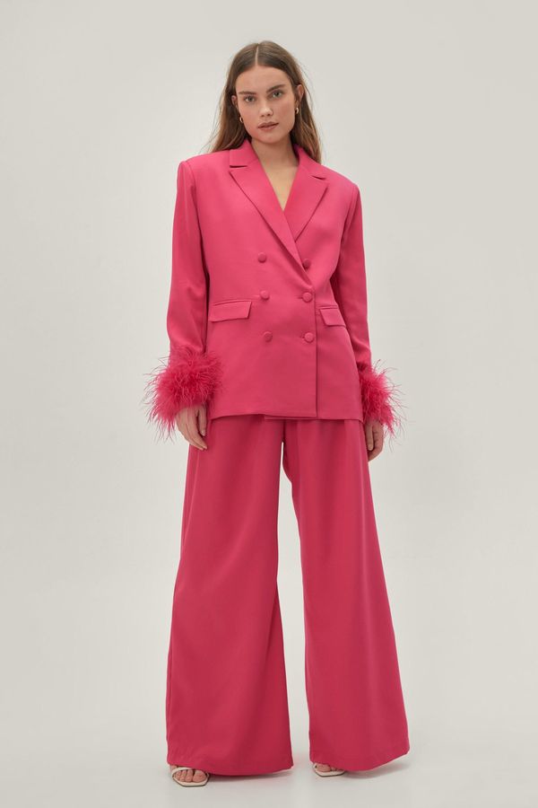 4.1 Womens Pleated Wide Leg Belted Suit Pants - Pink