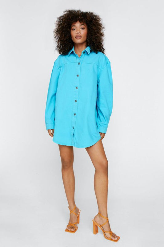 Womens Oversized Button Down Denim Shirt Dress