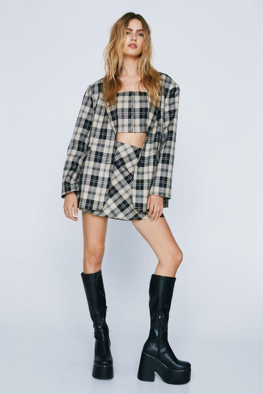 4.2 Womens Check Single Breasted Blazer - Mono