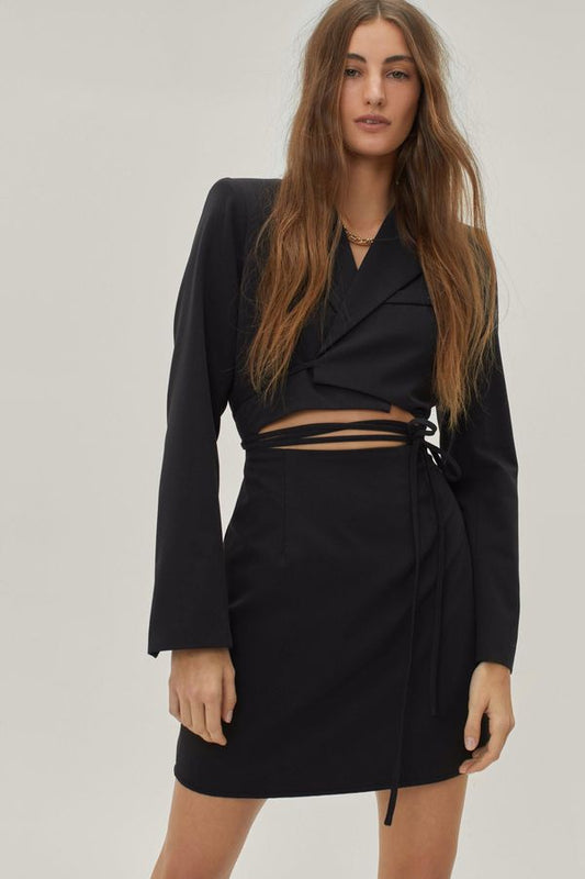 Womens Strappy Waist Detail Cut Out Blazer Dress - Black - 10