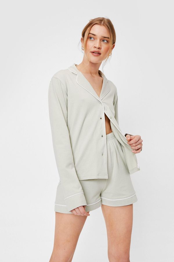 Womens Jersey Contrasting Shirt and Shorts Pajama Set - Sage - M