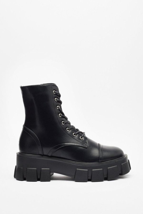 4.2 Womens Cleated Chunky Biker Boots - Black