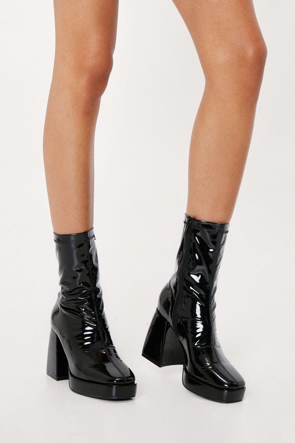 Womens Stretch Patent Platform Sock Boots