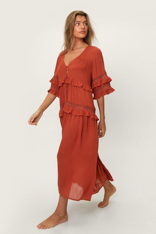 4.2 Womens Crinkle Viscose Ruffle Maxi Beach Dress