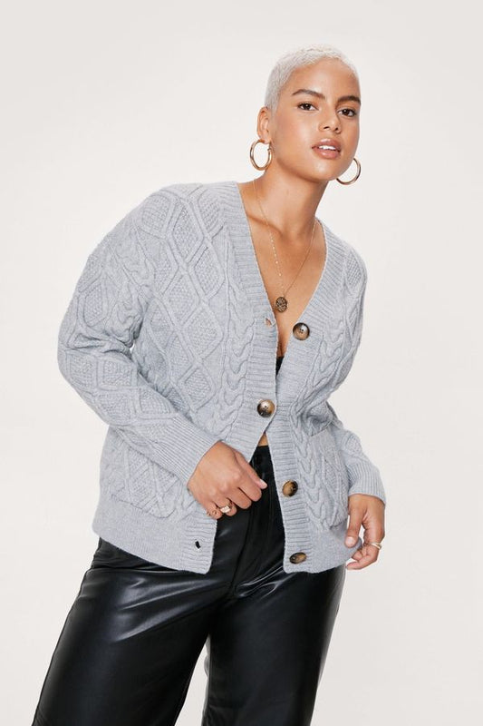 Womens Plus Size Cable Knitted Button Down Cardigan - - 18/20