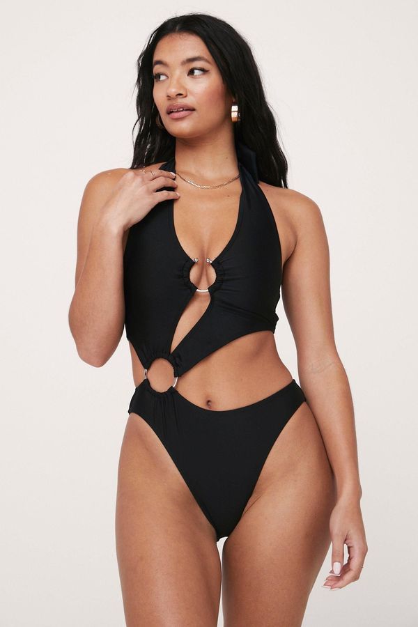 Womens Recycled Ring Cut Out Swimsuit - Black