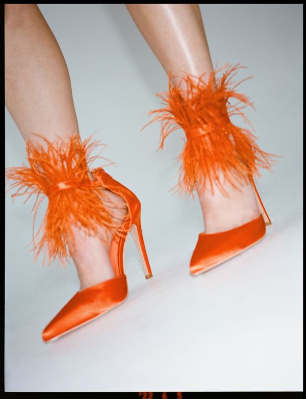 4.2 Womens Court Heels With Feather Trims - Orange