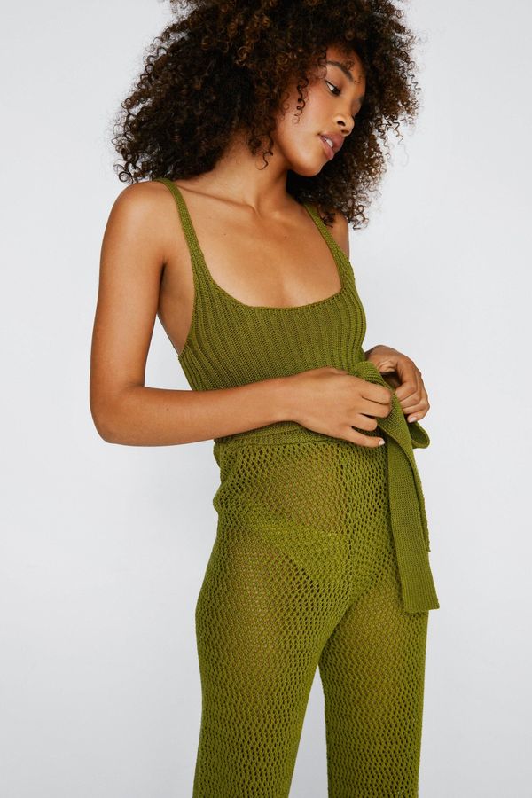 4.2 Womens Crochet Mesh Stitch Ribbed Strappy Jumpsuit