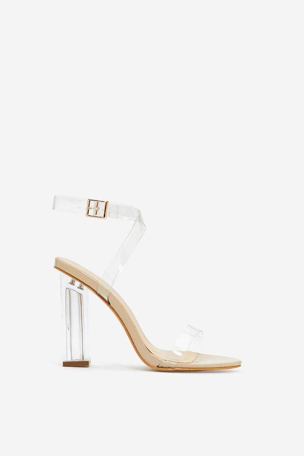 4.2 Womens Clear Open Toe Block Heels - Nude