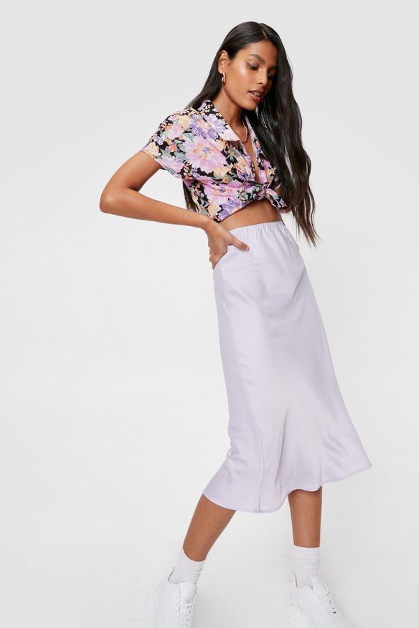 Womens Satin Bias Cut Midi Skirt - Lilac - 10