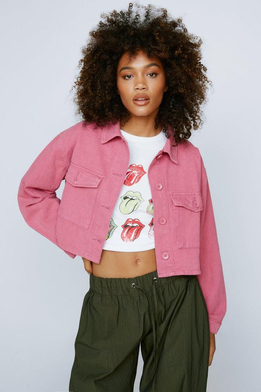 4.1 Womens Twill Cropped Button Down Shacket