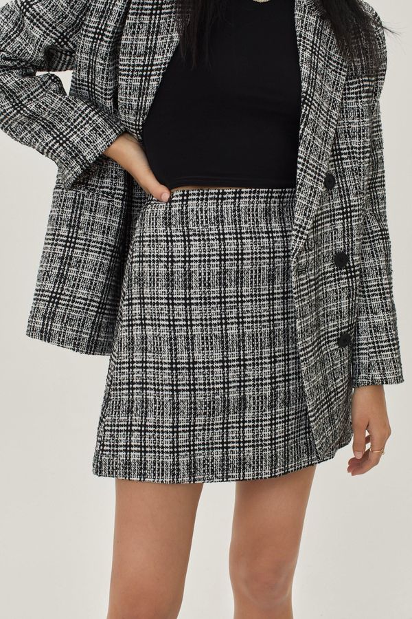 Womens Green Check Boucle Pelmet Skirt - Mono - 2