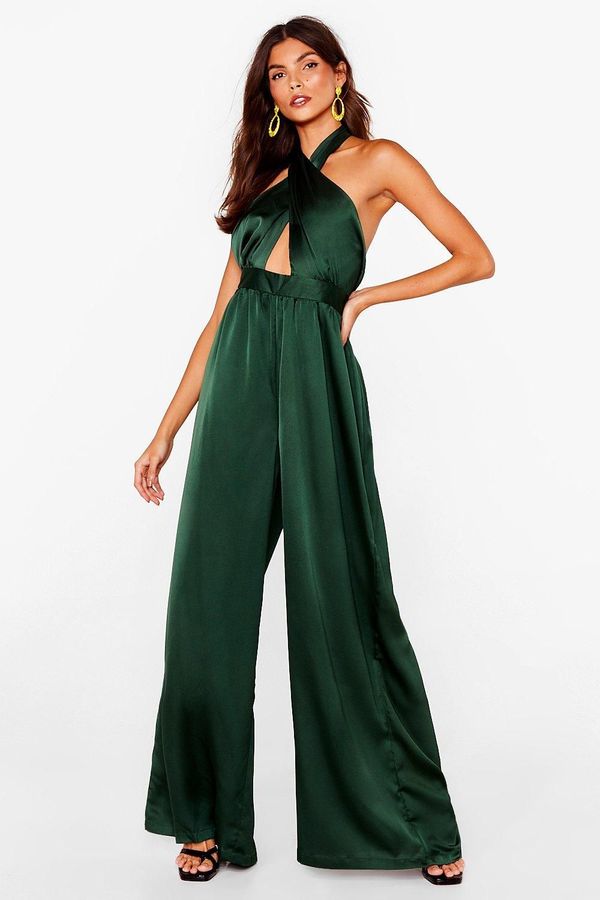 Womens Satin Halter Jumpsuit