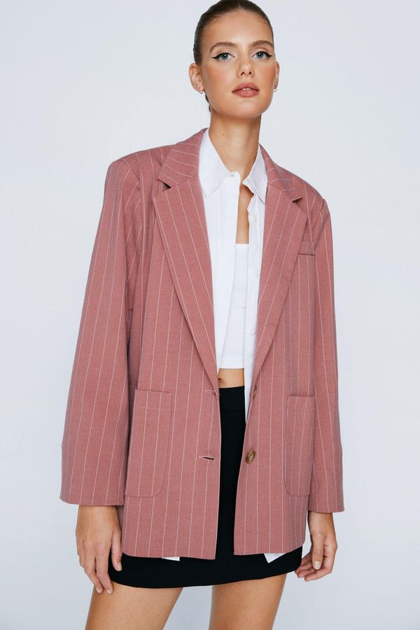 Womens Striped Wool Look Oversized Blazer - Pink