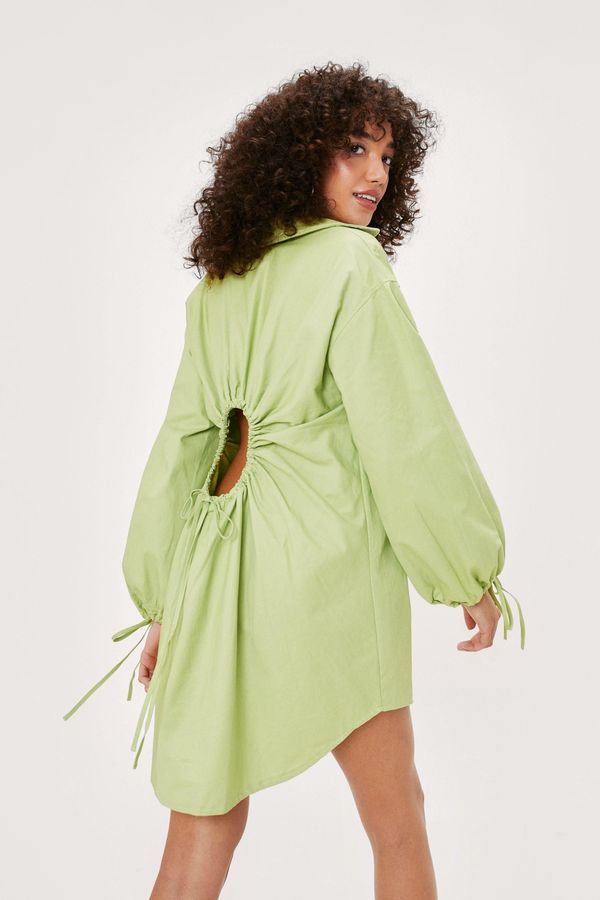 Womens Poplin Keyhole Back Mini Shirt Dress - Lime - 4