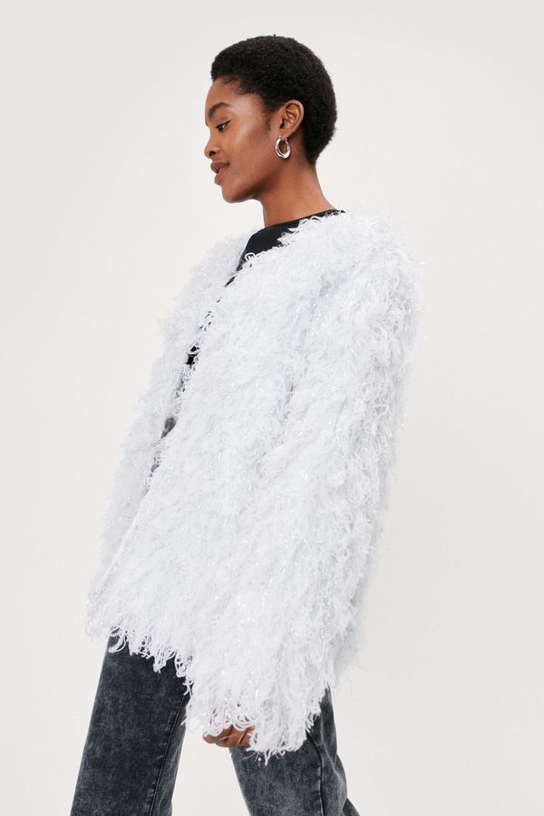 Womens Shaggy Tinsel Jacket - White