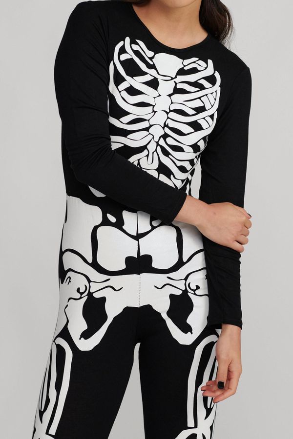 Womens Long Sleeve Skeleton Jumpsuit - Black