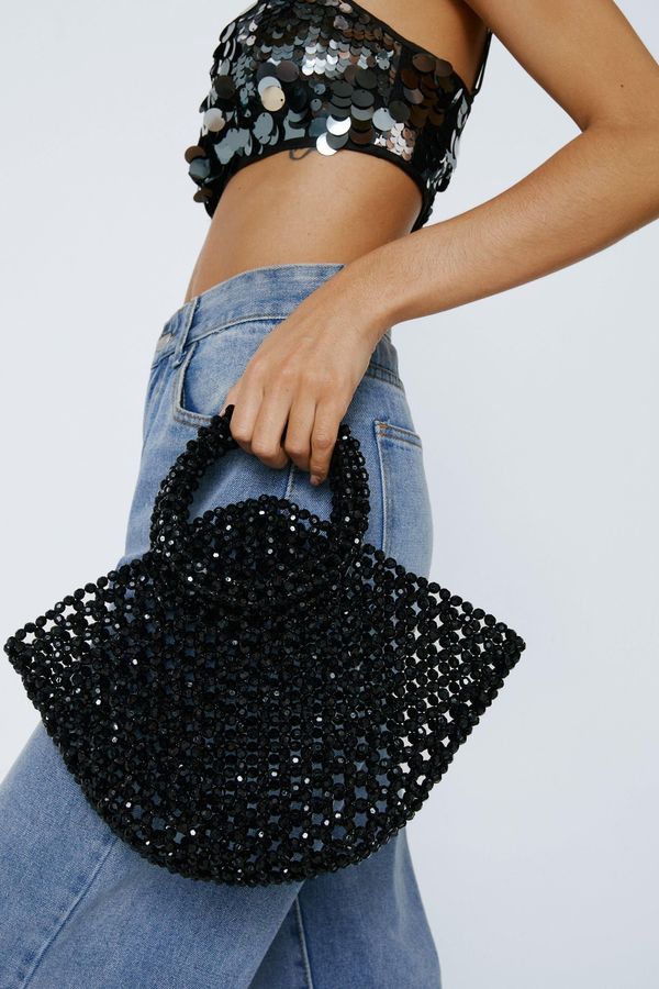 4.2 Womens Beaded Top Handle Bag - Black - One Size