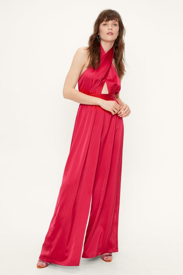 Womens Satin Halter Jumpsuit