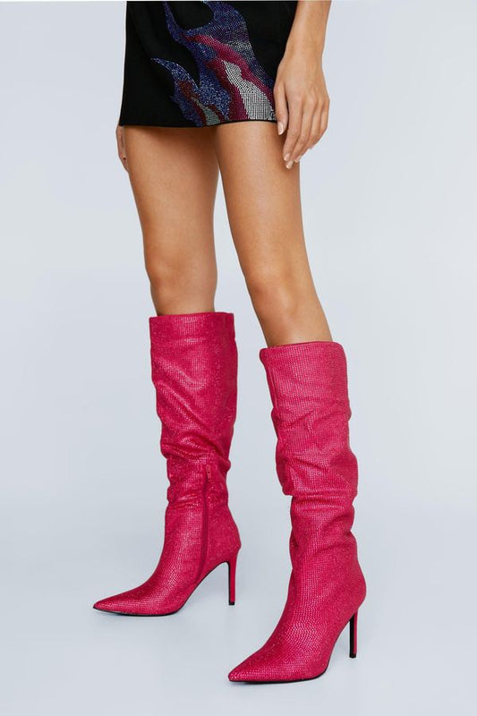 4.2 Womens Diamante Slouchy Boots - Pink