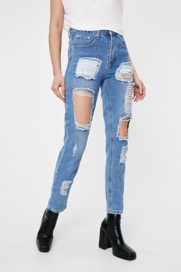 Womens Ripped Distressed Mom Jeans - Light Blue - 6