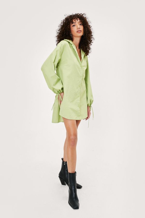 Womens Poplin Keyhole Back Mini Shirt Dress - Lime - 4