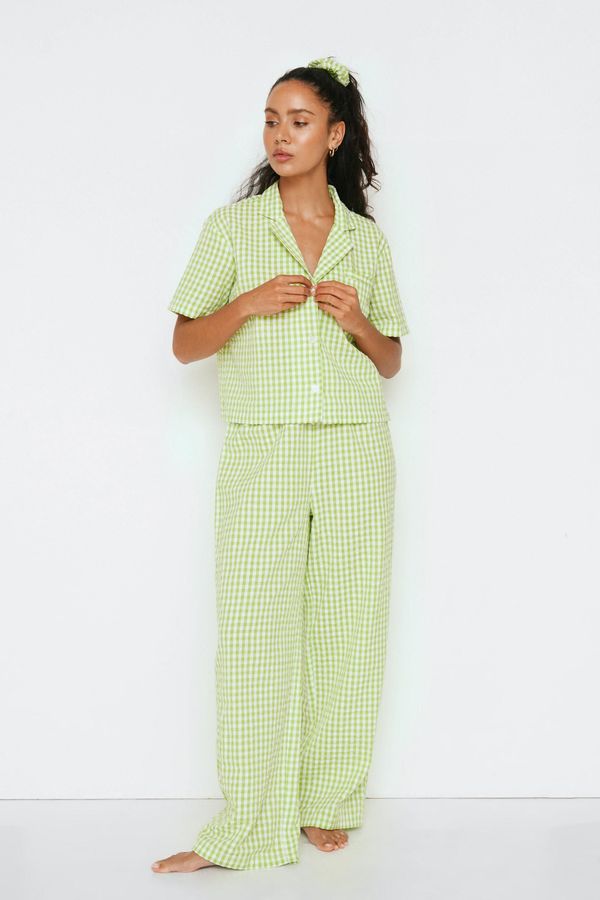 4.1 Womens Seersucker Gingham 3pc Pants Set