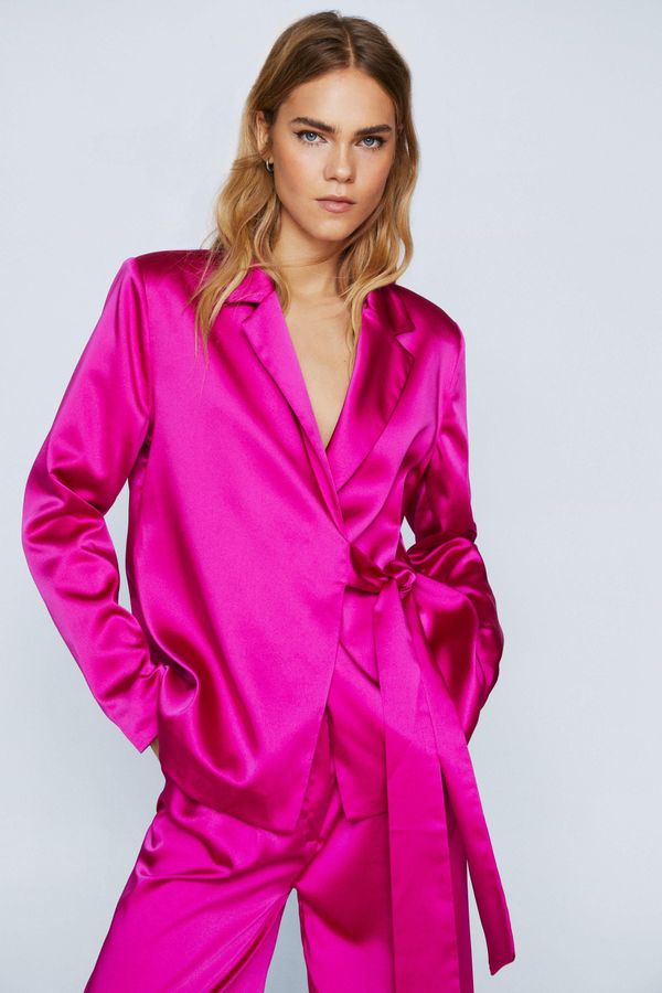 4.2 Womens Draped Satin Tie Front Blazer