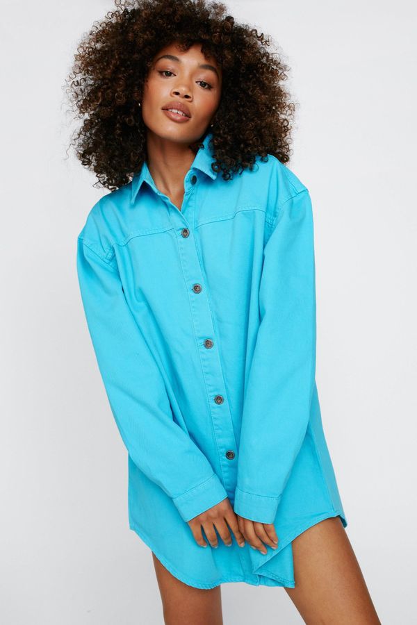 Womens Oversized Button Down Denim Shirt Dress