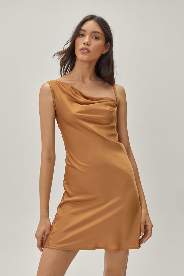 Womens Satin Cowl Neck Mini Dress