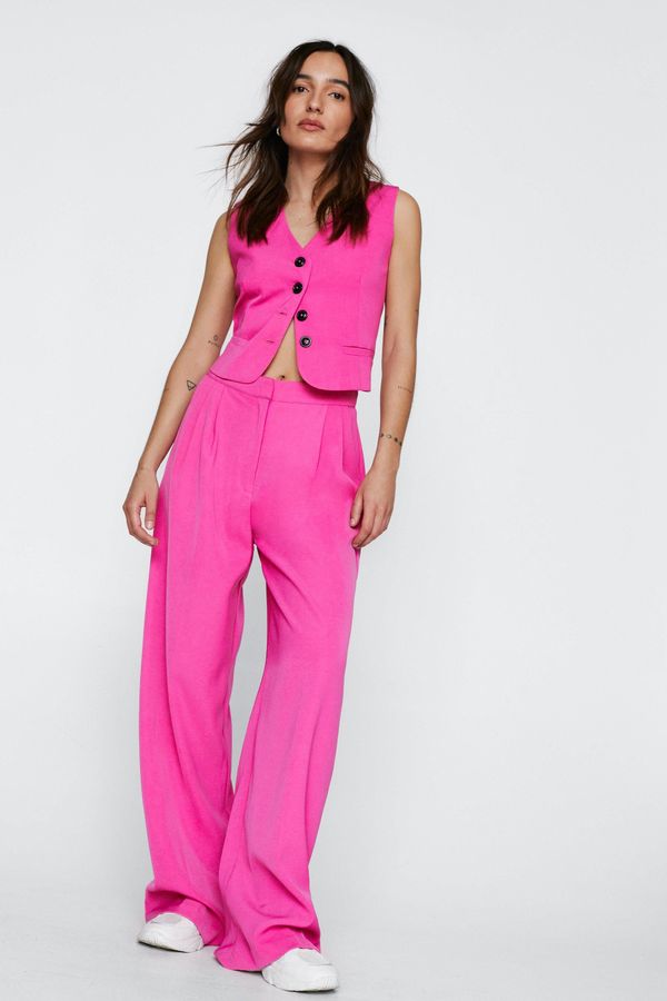 Womens Petite Cropped Tailored Vest - Pink