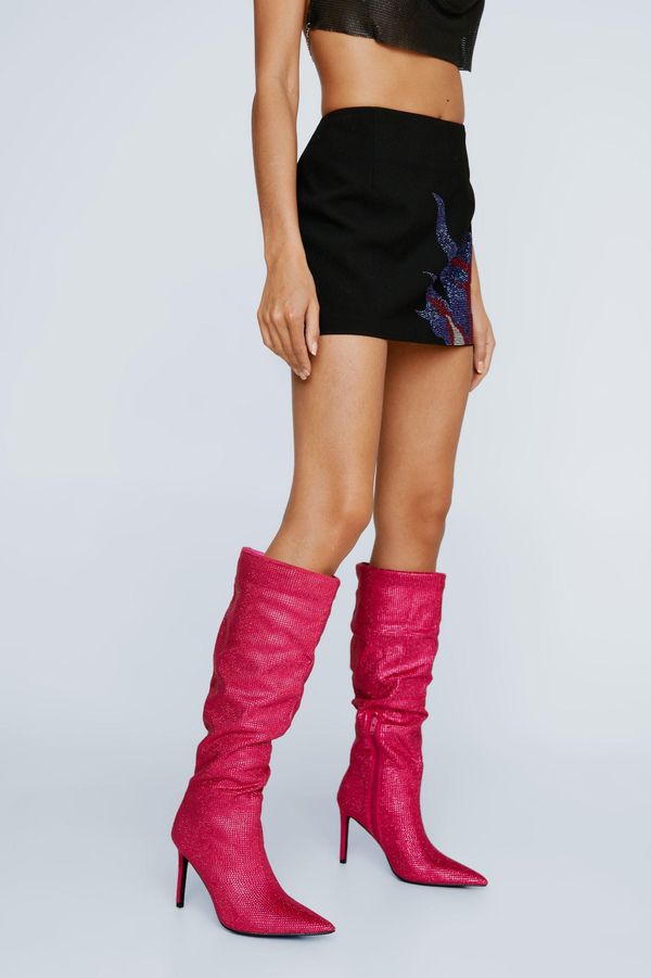 4.2 Womens Diamante Slouchy Boots - Pink