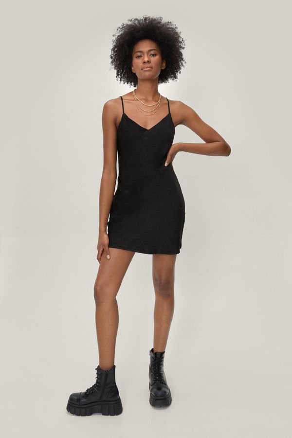 Womens Pearl Trim Mini Slip Dress - Black