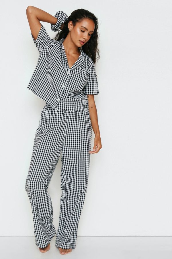 4.1 Womens Seersucker Gingham 3pc Pants Set