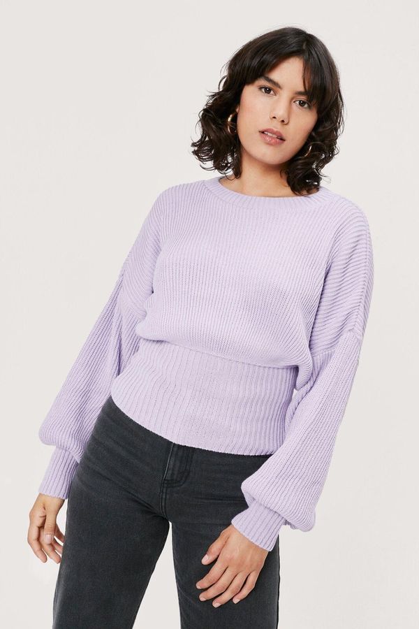 Womens Rib Takes Time Knitted Balloon Sleeve Sweater