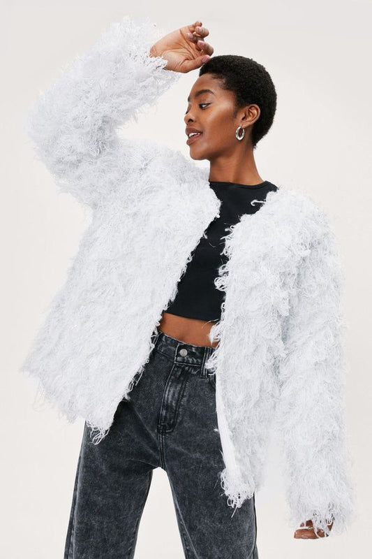 Womens Shaggy Tinsel Jacket - White