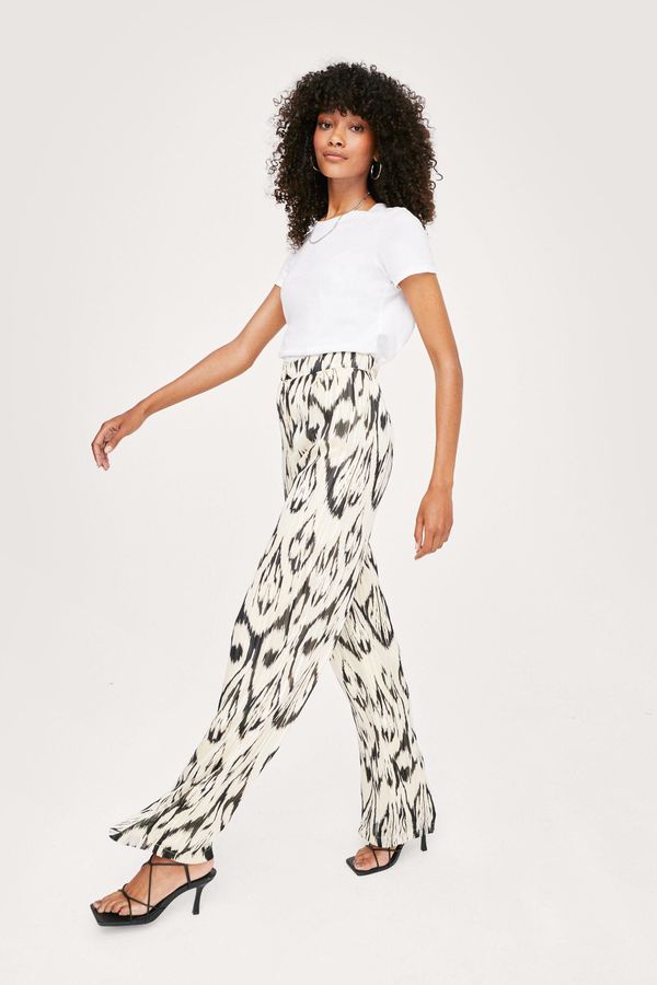 Womens Printed Chiffon Wide Leg Pants - Ivory