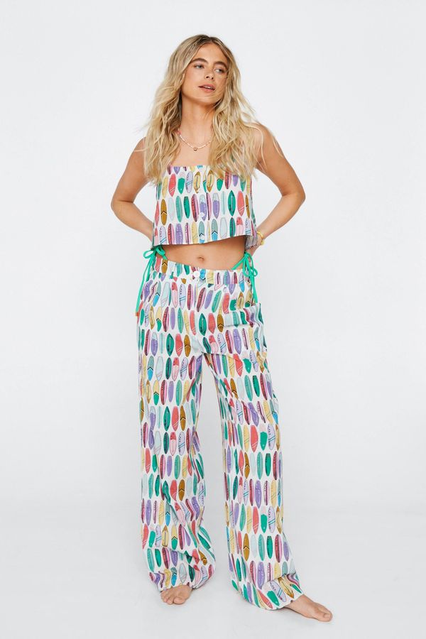 Womens Surfboard Print Wide Leg Pants - White