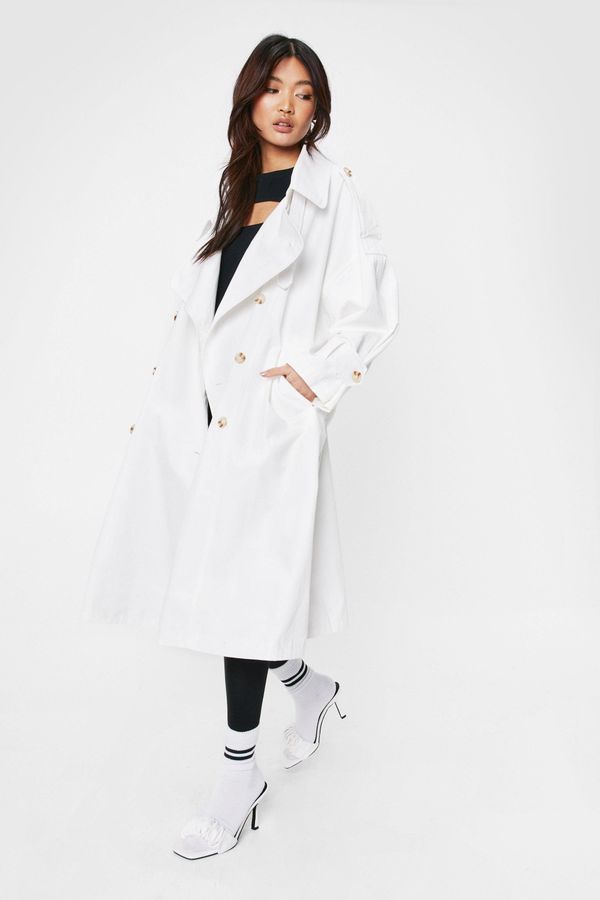 4.1 Womens Oversized Double Breasted Belted Trench Coat - White